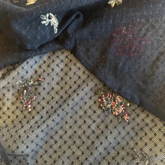 Anthropologie Maeve Black Sheer Blouse with Red Floral Embroidery - Picture 9 of 10